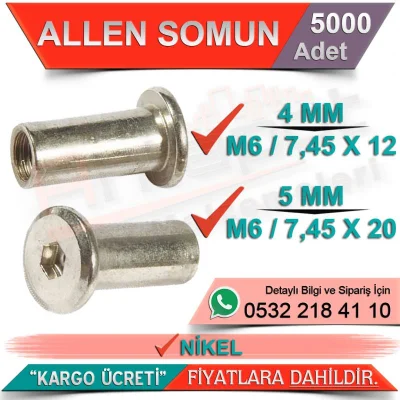 Allen Nut 4 Mm (M6/7,45x12) Nickel (5000 Pieces)