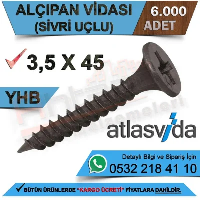 برغي الحوائط الجافة من أطلس بطرف مدبب Yhb 3,5X45 (6,000 قطعة)