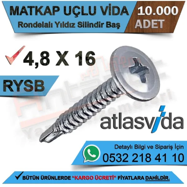 Atlas Self-Drilling Screw Rysb 4,8X16 (10,000 Pieces) - Screw Types Atlas Self-Drilling Screw Rysb 4,8X16 (10,000 Pieces) | Screw Types