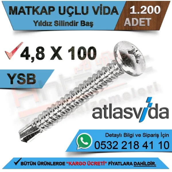 Atlas Self-Drilling Screw Ysb 4,8X100 (1,200 Pieces) - Screw Types Atlas Self-Drilling Screw Ysb 4,8X100 (1,200 Pieces) | Screw Types