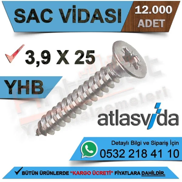 Atlas Sac Vidası Yhb 3,9X25 (12.000 Adet) - Vida Çeşitleri Atlas Sac Vidası Yhb 3,9X25 (12.000 Adet) | Vida Çeşitleri