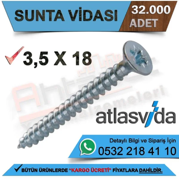 Atlas Sunta Vidası 3,5X18 (32.000 Adet) - Vida Çeşitleri Atlas Sunta Vidası 3,5X18 (32.000 Adet) | Vida Çeşitleri