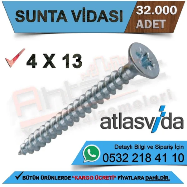 Atlas Sunta Vidası 4.0X13 (32.000 Adet) - Vida Çeşitleri Atlas Sunta Vidası 4.0X13 (32.000 Adet) | Vida Çeşitleri