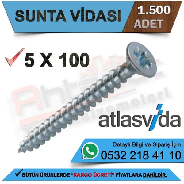 Atlas Sunta Vidası 5.0X100 (1.500 Adet) - Vida Çeşitleri Atlas Sunta Vidası 5.0X100 (1.500 Adet) | Vida Çeşitleri