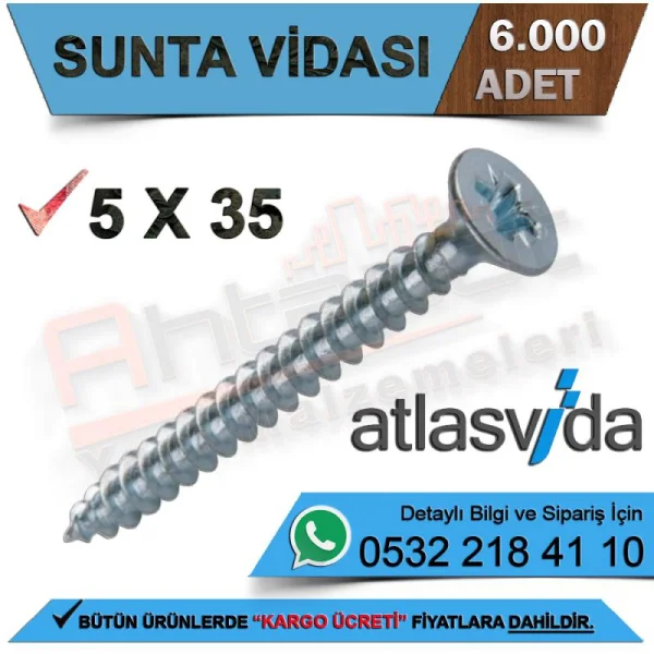 Atlas Sunta Vidası 5.0X35 (6.000 Adet) - Vida Çeşitleri Atlas Sunta Vidası 5.0X35 (6.000 Adet) | Vida Çeşitleri