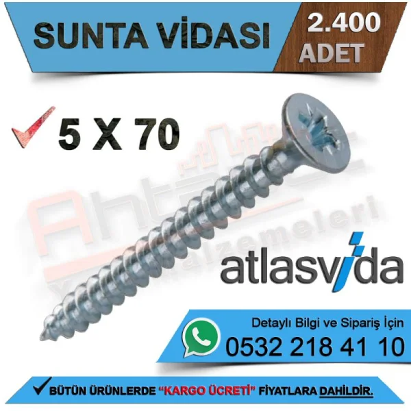 Atlas Sunta Vidası 5.0X70 (2.400 Adet) - Vida Çeşitleri Atlas Sunta Vidası 5.0X70 (2.400 Adet) | Vida Çeşitleri