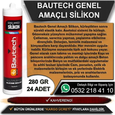 Bautech Genel Amaçlı Silikon 280 Gr Kahverengi (24 Adet)