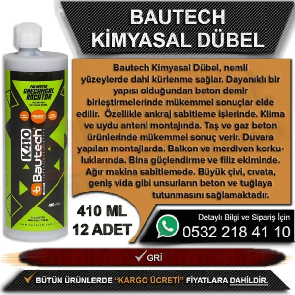 Bautech Kimyasal Dübel 410 ML (12 Adet) - Kimyasal Dübeller Bautech Kimyasal Dübel 410 ML (12 Adet) | Kimyasal Dübeller