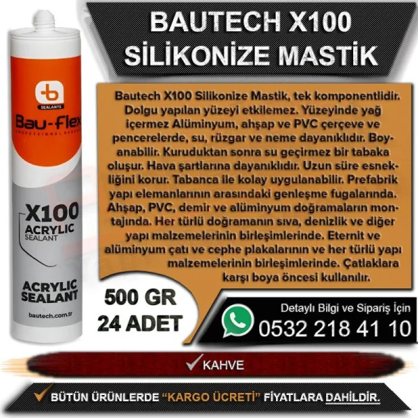 Bautech X100 Silikonize Mastik 500 Gr Bautech X100 Silikonize Mastik 500 Gr
