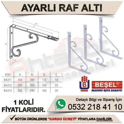 Beşel Ayarlı Raf Altı 1 Beyaz (240 Adet)