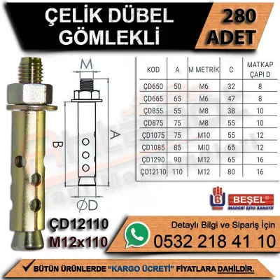 Beşel Çelik Dübel Gömlekli M12x110 (280 Adet)