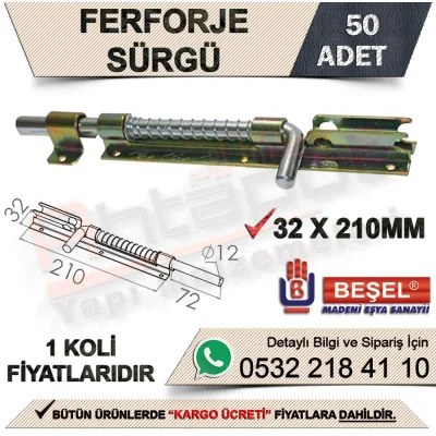 Beşel Ferforje Sürgü 32x210 MM Kadmiyum  (50 Adet)