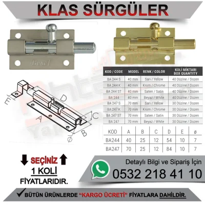 Beşel Klas Sürgüler 70 Mm Sarı (360 Adet)