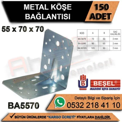 Beşel Metal Köşe Bağlantısı 55x70x70 (150 Adet) Beşel Metal Köşe Bağlantısı 55x70x70 (150 Adet)