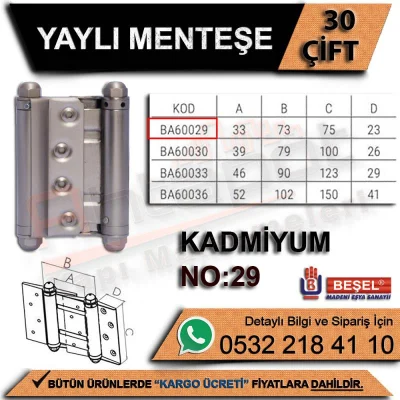 Beşel Yaylı Menteşe Kadmiyum No:29 (30 Çift)