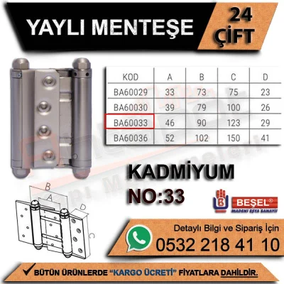 Beşel Yaylı Menteşe Kadmiyum No:33 (24 Çift) Beşel Yaylı Menteşe Kadmiyum No:33 (24 Çift)