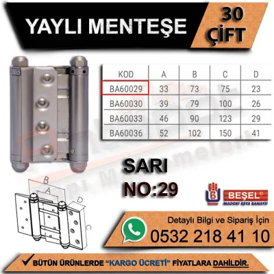Bezel Spring Hinge Yellow No:29 (30 Pairs)