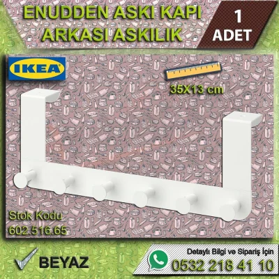 Beyaz Enudden Kapı Arkası Askısı 35 Cm X 13 Cm 2 Parça Metal