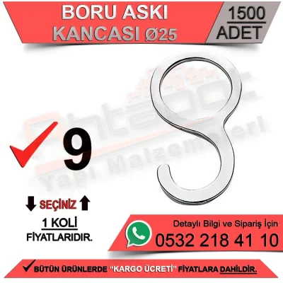 Boru Askı Kancaları 9 Ø25 Krom (1500 Adet)