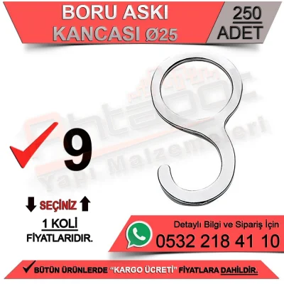 Boru Askı Kancaları 9 Ø25 Krom (250 Adet)
