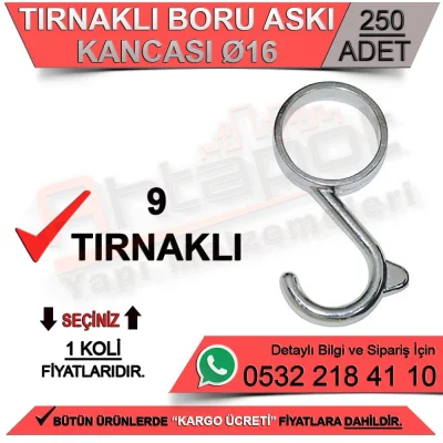 Boru Askı Kancaları Tırnaklı Ø16 Krom (250 Adet)