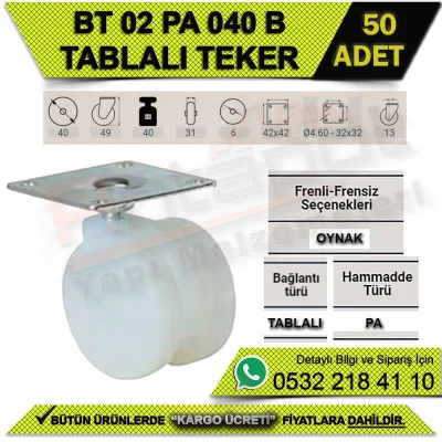 BT 02 PA 040 B Tablalı Tekerlek (50 Adet) BT 02 PA 040 B Tablalı Tekerlek (50 Adet)