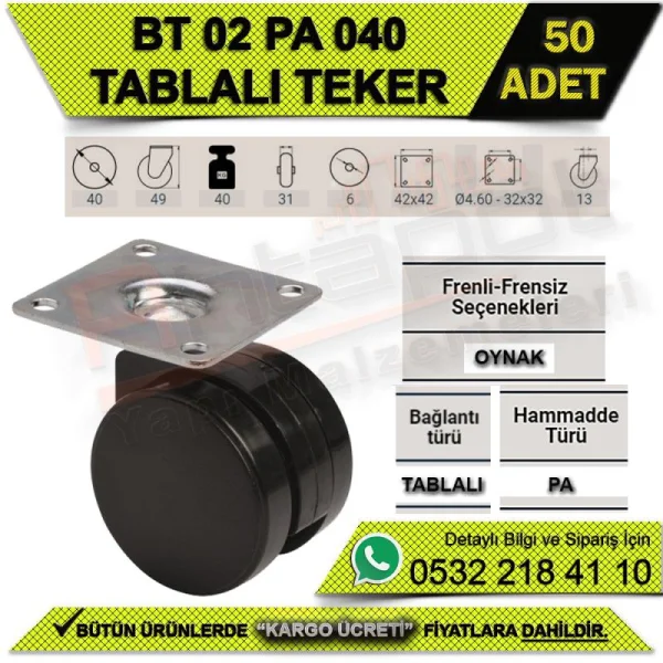 BT 02 PA 040 Tablalı Tekerlek (50 Adet) - Tekerlekler BT 02 PA 040 Tablalı Tekerlek (50 Adet) | Tekerlekler