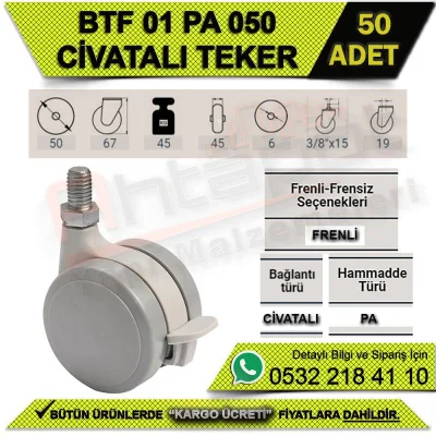 BTF 01 PA 050 CİVATALI FRENLİ TEKER (50 ADET)