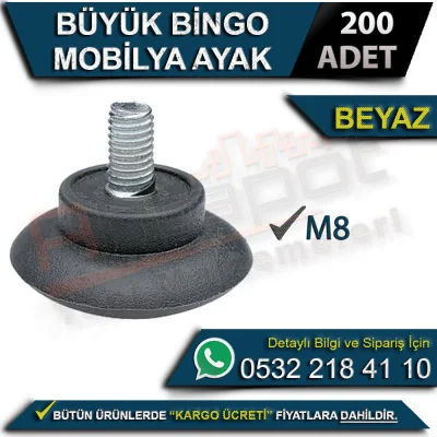 Büyük Bingo Mobilya Ayak M8 Beyaz (200 Adet)