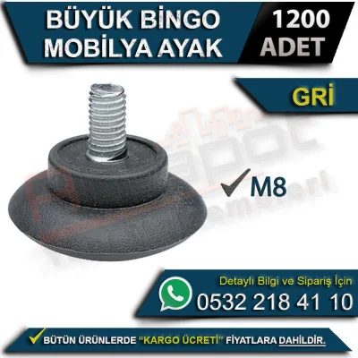 Büyük Bingo Mobilya Ayak M8 Gri (1200 Adet)