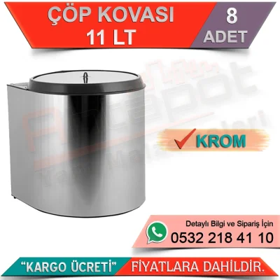 Trash Can 11 Liter Chrome (8 Pieces)