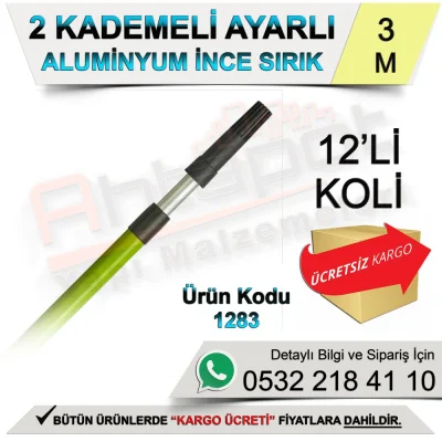 Dekor 1283 Ayarlı Alüminyum İnce Sırık 2 Kademe 3 Mt (12 Adet)