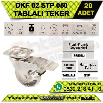 Dkf 02 Stp 050 Tablalı Frenli Şeffaf Teker (20 Adet)