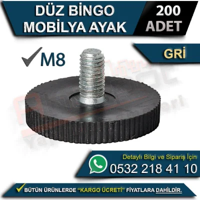 Düz Bingo Mobilya Ayak M8 Gri (200 Adet)