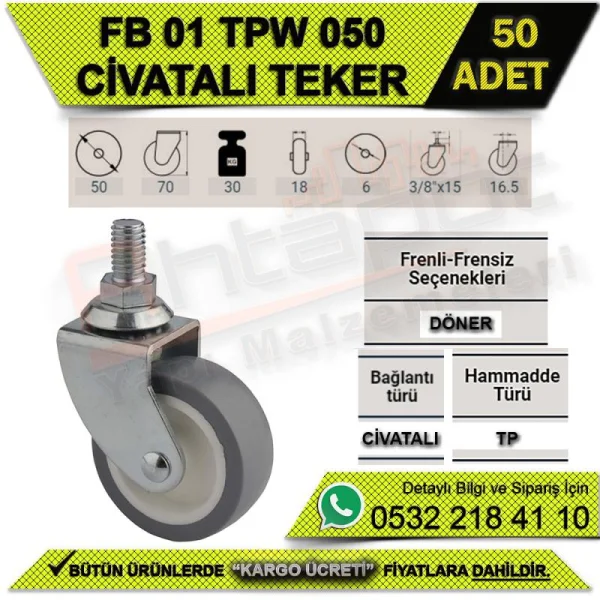 FB 01 TPW 050 CİVATALI TEKER (50 ADET) - Tekerlekler FB 01 TPW 050 CİVATALI TEKER (50 ADET) | Tekerlekler