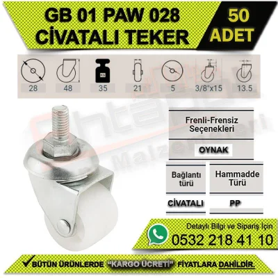 GB 01 PAW 028 CİVATALI TEKER (50 ADET)