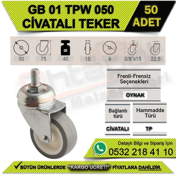 GB 01 TPW 050 CİVATALI TEKER (50 ADET) - Tekerlekler GB 01 TPW 050 CİVATALI TEKER (50 ADET) | Tekerlekler