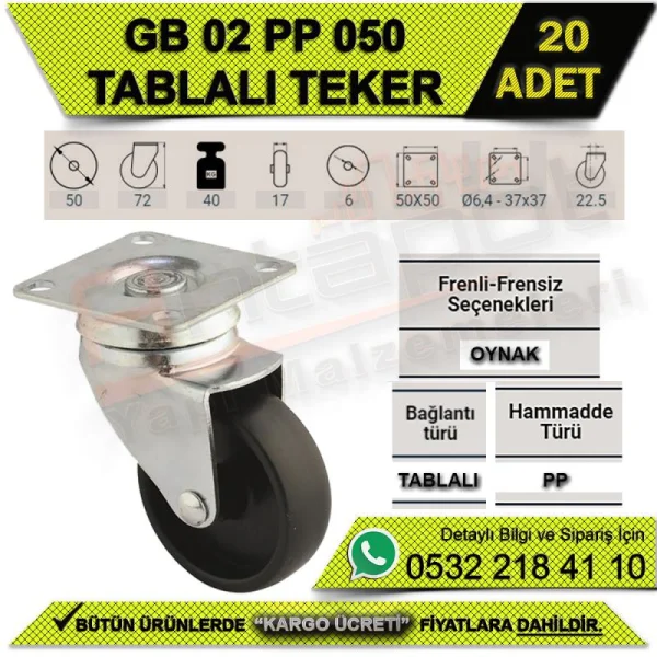 GB 02 PP 050 TABLALI TEKER (20 ADET) - Tekerlekler GB 02 PP 050 TABLALI TEKER (20 ADET) | Tekerlekler