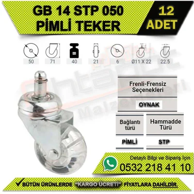 GB 14 STP 050 PİMLİ ŞEFFAF TEKER (12 ADET)