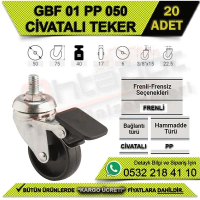 GBF 01 PP 050 CİVATALI FRENLİ TEKER (20 ADET)