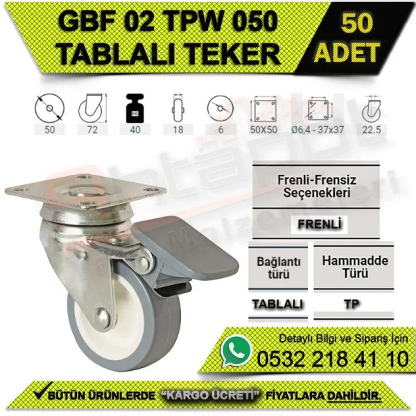 عجلة GBF 02 TPW 050 بمحمل طاولة (50 قطعة) - العجلات عجلة GBF 02 TPW 050 بمحمل طاولة (50 قطعة) | العجلات