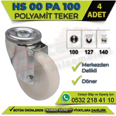 HS 00 PA 100 Merkezden Delikli Döner Teker (4 ADET)