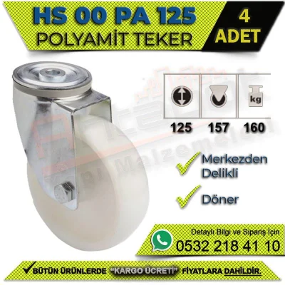HS 00 PA 125 Merkezden Delikli Döner Teker (4 ADET)
