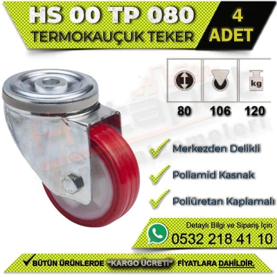HS 00 TP 080 Merkezden Delikli Termo Kauçuk Teker (4 ADET)