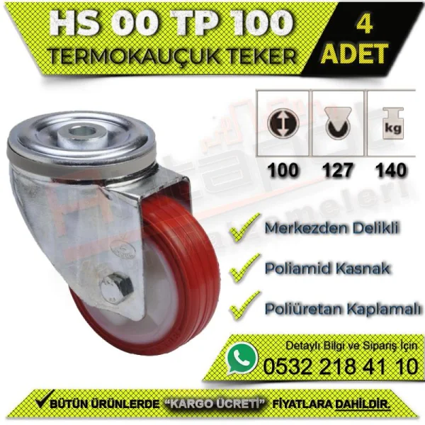 HS 00 TP 100 Merkezden Delikli Termo Kauçuk Teker (4 ADET) - Tekerlekl HS 00 TP 100 Merkezden Delikli Termo Kauçuk Teker (4 ADET) | Tekerlekler