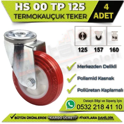 HS 00 TP 125 Merkezden Delikli Termo Kauçuk Teker (4 ADET)