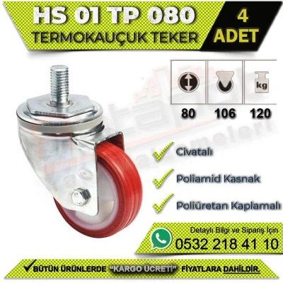 HS 01 TP 080 Civatalı Termo Kauçuk Teker (4 ADET)