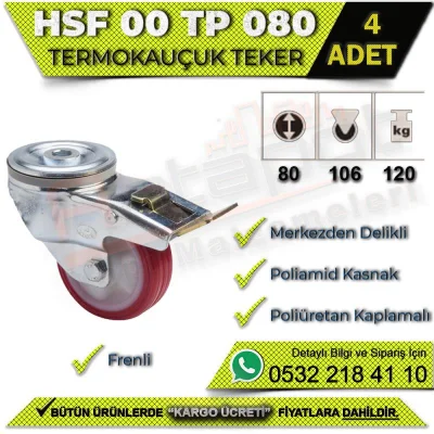 HSF 00 TP 080 Merkezden Delikli Termo Kauçuk Teker (4 ADET)