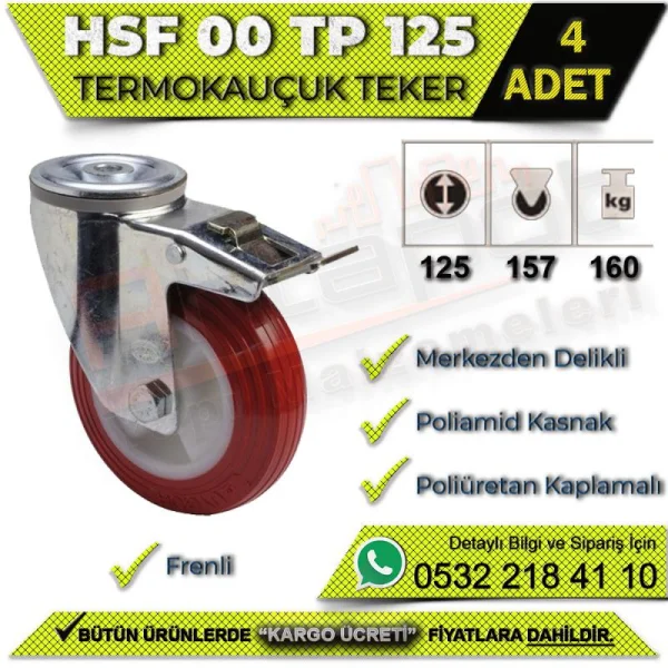 HSF 00 TP 125 Merkezden Delikli Termo Kauçuk Teker (4 ADET) - Tekerlek HSF 00 TP 125 Merkezden Delikli Termo Kauçuk Teker (4 ADET) | Tekerlekler