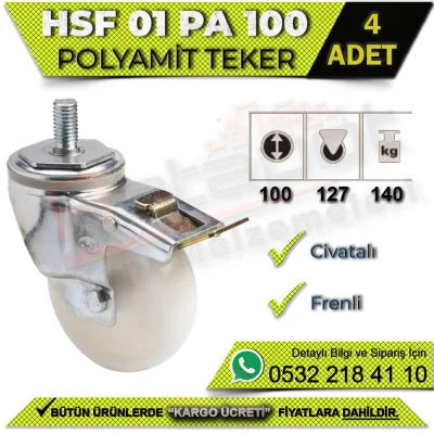 HSF 01 PA 100 عجلة مثبتة بمسامير مع فرامل (4 قطع)